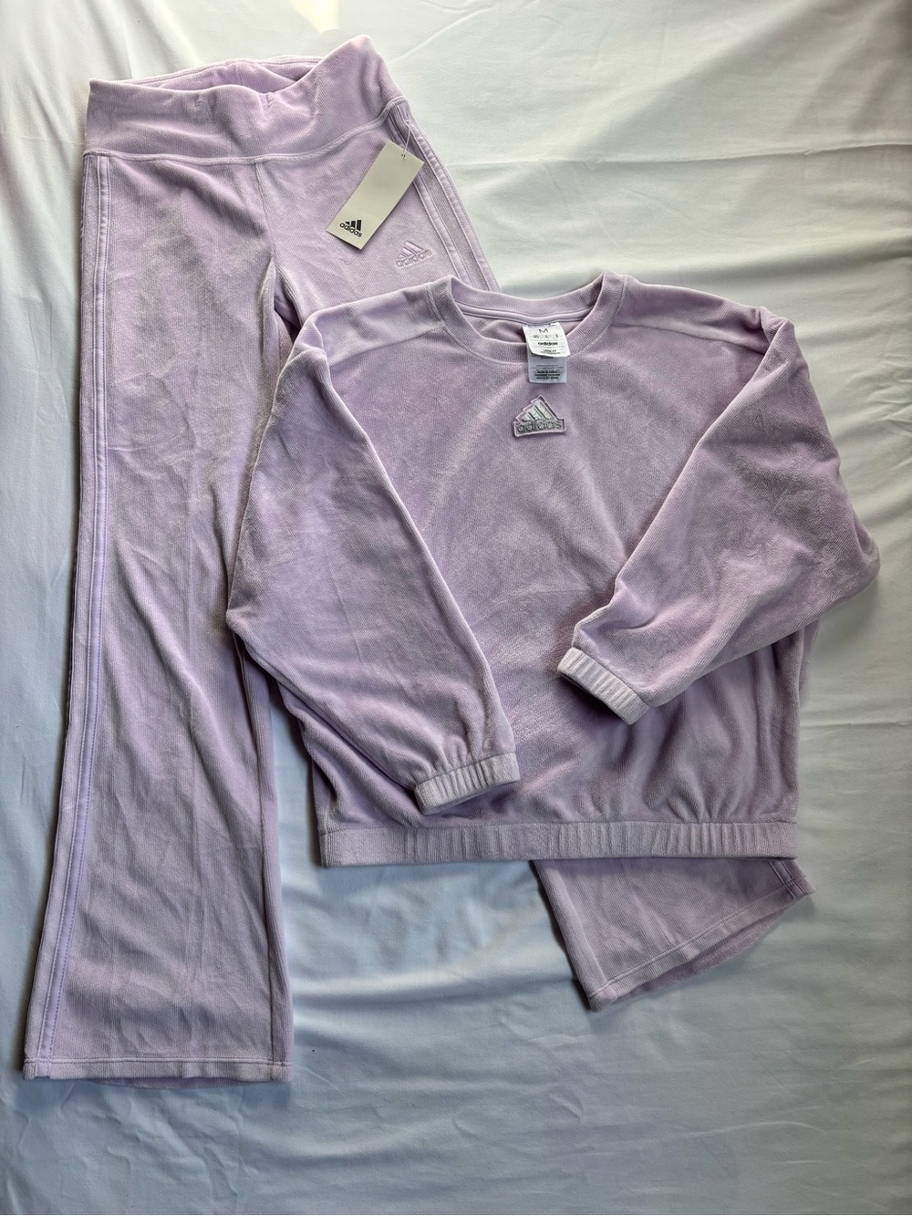 Adidas Girls Velour Sweatshirt Pants Set Size M 10/12 Lavender Purple